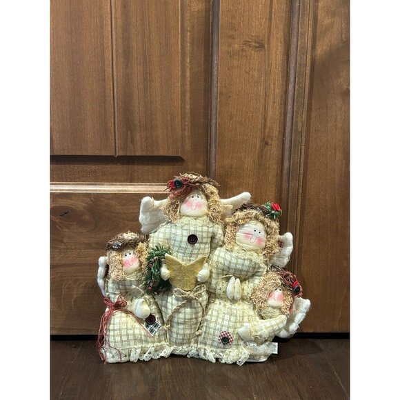 Vintage Quilted Whimsical Angel Cluster Door Stop Decor Christmas Religious - Picture 1 of 10